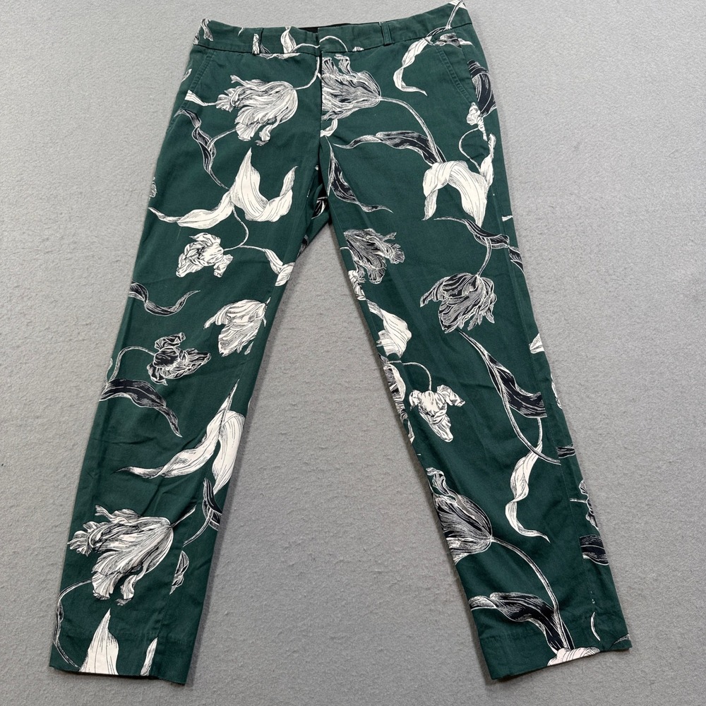Banana Republic Reegan Pants Women's 4 Green Floral Straight Leg Slim Trousers